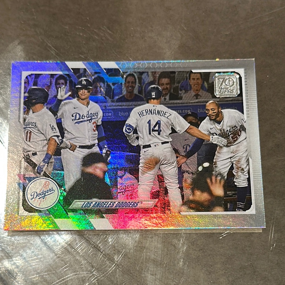 Topps Dodgers Baseball Card with Silver and Blue Accents